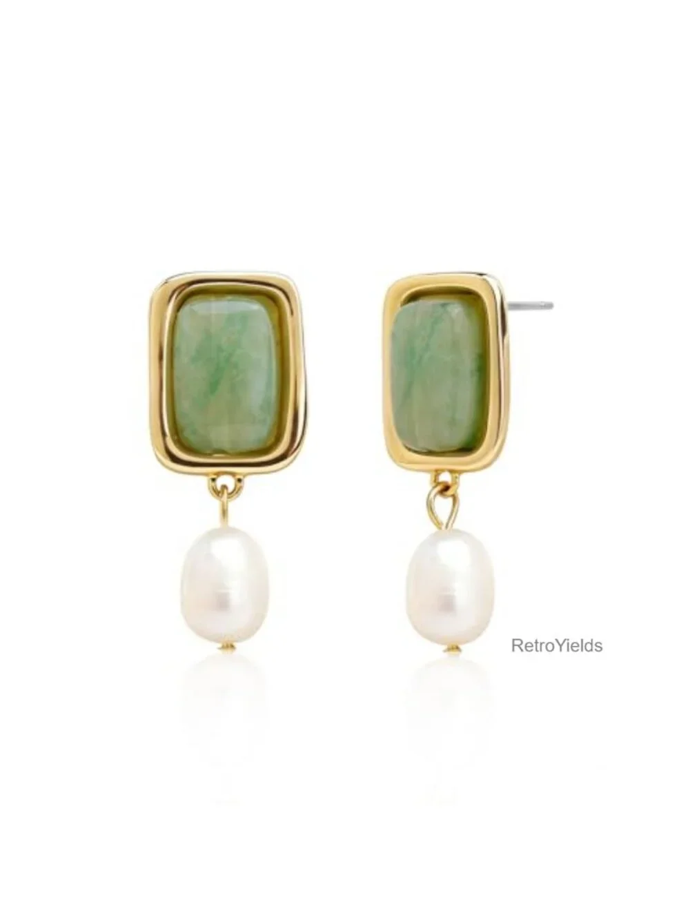 Chunky Green Dangle Drop Earrings Aventurine Pearl Statement Jewelry Gift